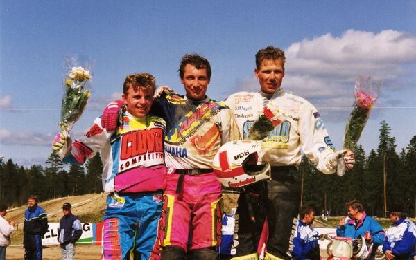 Hyvinkään SM-motocross 250cc 1992. Podium miehet vas. V-P Seppälä P.vehkonen ja P.Kytölä